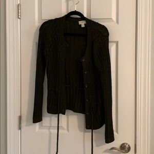 LOFT Draw string waist olive green cardigan